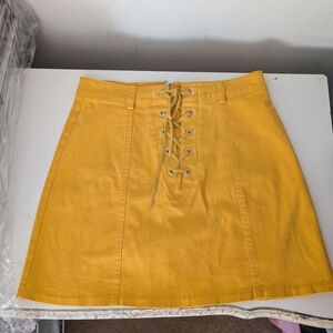 Forever 21 Mustard Lace-Up A-Line Skirt